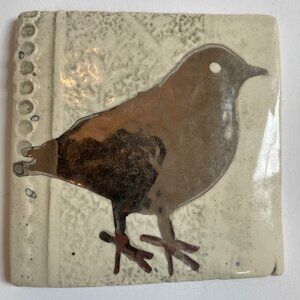 Ceramic Square Bird Tile - Cream and Silver